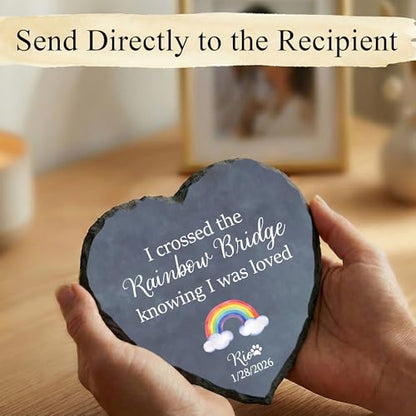 Personalized Pet Memorial Stone, I Crossed the Rainbow Bridge Heart Plaque, Pet Loss Gift for Dogs or Cats Gift (S-18) - color: S-18