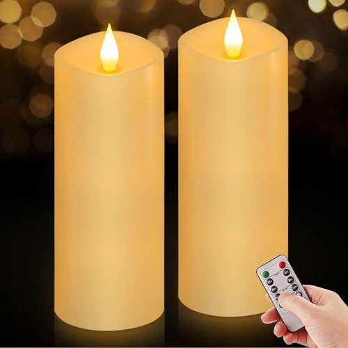 Flameless LED Candles 3"x8" Set of 2, Battery Operated with Remote & Timer, 600-Hour on 2 AA Batteries, Flickering Realistic Flame, Ivory for Indoor/Outdoor - color: Ivory, size: 3"x8" - 2 Pack