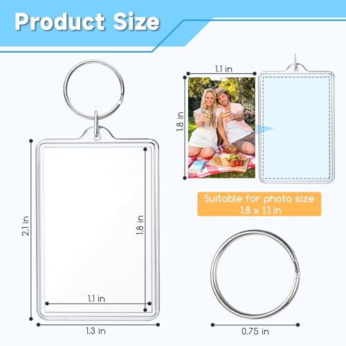 Photo Keychain 1.8 x 1.1 in, Acrylic Clear Picture Keychain, Photo Insert Keychain, Blank Picture Frame Keyring