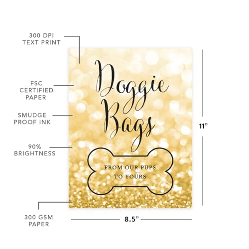 Andaz Press Wedding Party Signs, Glitzy Gold Glitter, 8.5x11-inch, Doggie Bags, From Our Pups To Yours, Bone Graphic, 1-Pack, Gifts for Dogs - color: Activities Doggie Bags