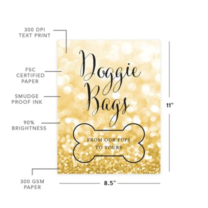 Andaz Press Wedding Party Signs, Glitzy Gold Glitter, 8.5x11-inch, Doggie Bags, From Our Pups To Yours, Bone Graphic, 1-Pack, Gifts for Dogs - color: Activities Doggie Bags