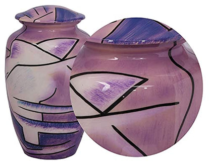 BOLD & DIVINE Hand Painted Purple Cremation Urn | Human Ashes Adult Memorial urn, Burial, Funeral Cremation Urns | 200 Cubic Inches Large/Adult Urn with Unique Velvet Bag - color: Hand Painted