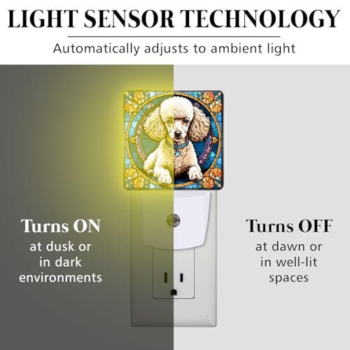 Poodle Stained Glass Night Lights Plug into Wall for Room, Poodle Night Light LED for Bedroom - color: Poodle