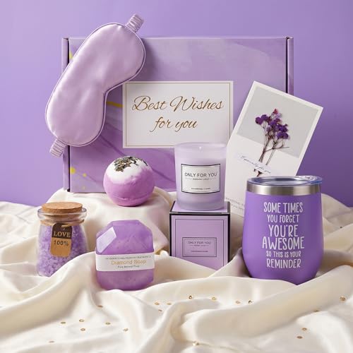 Get Well Soon Gift Baskets for Women,Self Care Gift Package Box,Birthday,Spa & Sympathy Care Package Gifts Set for Mom, Wife, Girlfriend, Sister & Friends - color: Purple 02