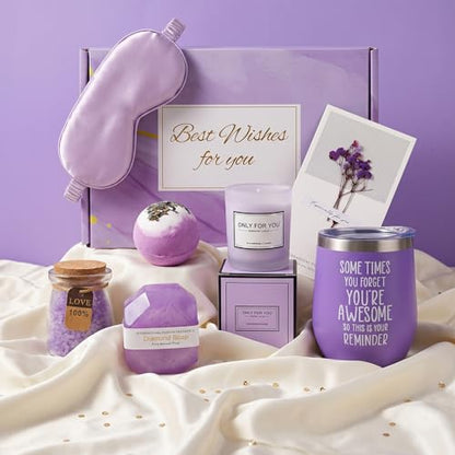 Get Well Soon Gift Baskets for Women,Self Care Gift Package Box,Birthday,Spa & Sympathy Care Package Gifts Set for Mom, Wife, Girlfriend, Sister & Friends - color: Purple 02