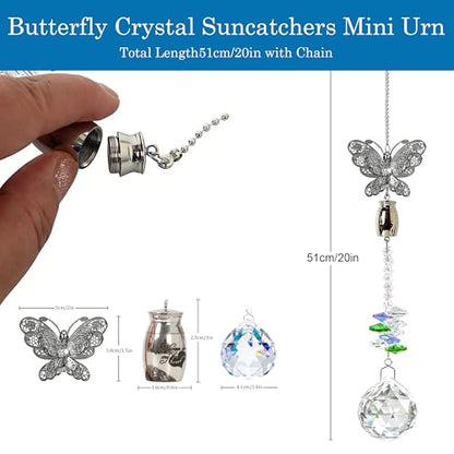 Butterfly Crystal Catcher Mini Urn for Ashes Keepsake Suncatcher with Small Cremation Holder,Hanging Memorial Decor mini urn,1.2 Inches Tiny urn for Human or Pet Ashes Sharing Memorial Urn