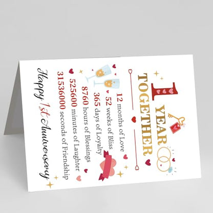 YiKaLus Happy 1st Anniversary Card,Romantic 1 Year Gifts for Him Her Couple | Sweet First Anniversary Greeting Card with Golden Number One and Love Ring Decor,Matching Red Envelope 8x5.3 Inch - style: card 469