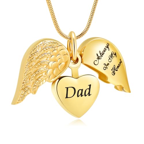 Love Heart Cremation Jewelry Urn Necklaces Urn Necklaces for Ashes Memorial Keepsake for Heart of Angel Wing Pendant for Women Men Gifts With Funnel Kit & Bag - color: Dad