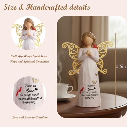 Cardinal Gifts for Women - Angel Figurines with Golden Butterfly Wings | Sympathy Gifts for Loss of Loved One, Mom, Dad,Grandma- Memorial Cardinal Decor for Home - 5.5" Resin Sculpted Statue - style: Standing