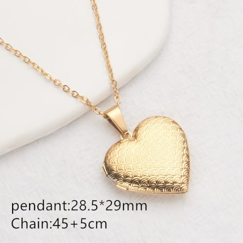 Heart Locket Necklace Pendant Dainty Memorial Keepsake Locket Necklace That Holds Pictures Stainless Steel Heart Photo Box Necklace for Women Lover Mother Father Daughter Son Fashion Jewelry Gifts - color: 03Gold