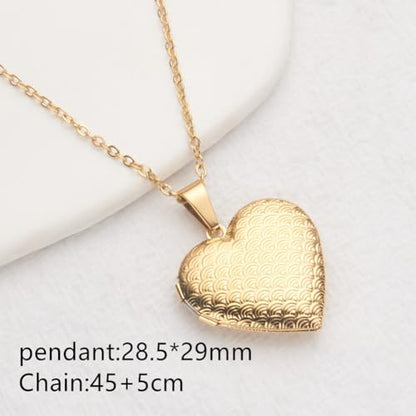 Heart Locket Necklace Pendant Dainty Memorial Keepsake Locket Necklace That Holds Pictures Stainless Steel Heart Photo Box Necklace for Women Lover Mother Father Daughter Son Fashion Jewelry Gifts - color: 03Gold