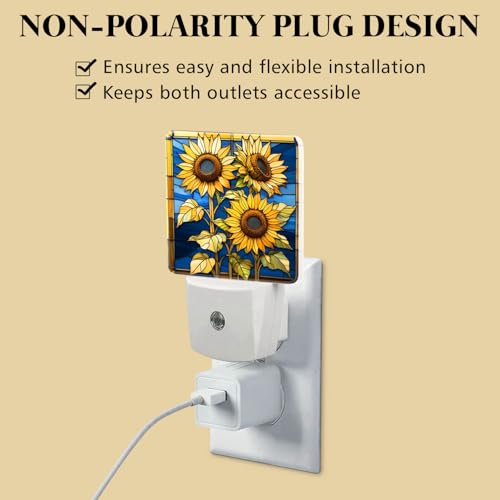 Sunflower Stained Glass Night Lights Plug into Wall for Room, Sunflower Night Light LED for Bedroom - color: Sunflower