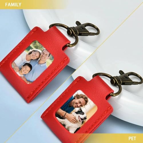 Leather Photo Frame Keychains for Women Men Birthday Anniversary Christmas Gifts - color: Red