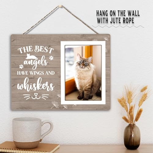 Cats Memorial Picture Frame,The Best Angels Have Wings and Whiskers,Wooden Pet Remembrance Gift for Cat Owners, Sympathy Gift for Loss of a Cat(4 x 6 Photo) - color: Cat