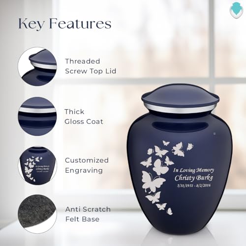 Geturns - Adult Custom Butterfly Cremation Urns for Human Ashes I Cobalt Blue Large Funeral Urn for Female and Male I 200 lbs - color: Cobalt Blue