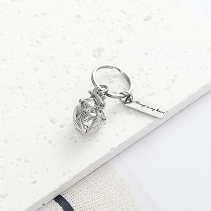 XSMZB Heart Cremation Jewelry Ashes Pendant for Human Pet Funeral Urn Necklace for Ashes Women Men Memorial Urn Jewelry - color: Silver Keychain