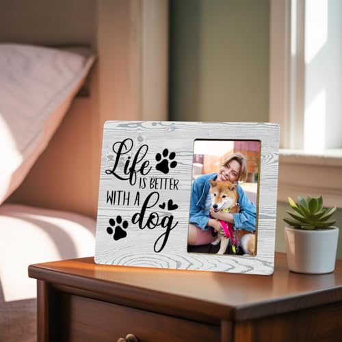 Life Is Better With A Dog Wood Photo Frame, Memorial Picture Frame for Pet Lovers - color: Dog