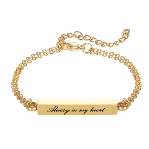 Horizontal Bar Urn Bracelet For Ashes For Women Girls Stainless Steel Cremation Jewelry For Ashes-Adjustable Length Keepsake Memorial Bracelet Engravable - color: Gold-Always in my heart