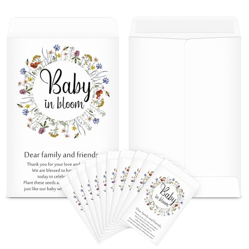 Fumete 50 Pcs Baby Shower Seed Packets Self Adhesive, Wildflower | Kraft Seed Storage Envelopes for Party Favors, Gender Reveal Organizers, Bloom Kraft Design, No Seeds Included - style: Wildflower