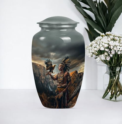 Native American Urns for Ashes - Burial Urns for Human Ashes Adult Male 10" - size: #1 (Large Size)