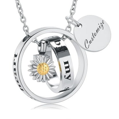 Daisy Cremation Jewelry Necklaces Stainless Steel Circle of Life Eternity Urn Necklaces for Ashes Memorial Keepsake Daisy Pendant for Women Men Gifts With Funnel Kit & Bag - color: Customize
