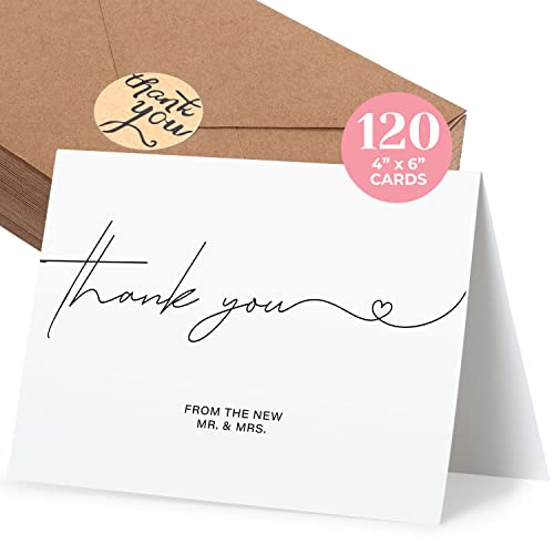 120 Heavyweight Blank Wedding Thank You Cards with Envelopes, Personalized Greetings Gratitude Letter From The New Mr and Mrs, Wedding Thank You Notes with Envelopes & Stickers (4x6 Inches) (120 Pack) - color: Grateful Heart 120PCS