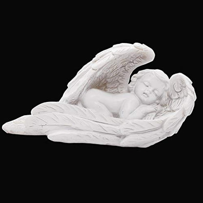 Sleeping Baby Angel Statue Cherub in Wings Feathers Statue Figurine Indoor Outdoor Guardian Home Garden Angel Sculpture Statuette Shelf Sitter Angel Collection Angel Wings Memorial Angel Statue