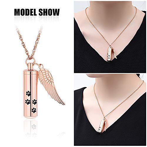 shajwo Cremation Jewelry Paw Print Urn Necklaces for Human Pet Ashes Cylinder Urn Pendant Keepsake Memorial Ash Locket Holder Necklace for Men Women - color: Rose Gold
