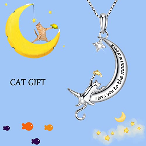 Sterling Silver Cat Necklace Jewelry Memorial Gifts for Cat Lovers | Cat Pendant Necklace ，Cute Dainty Animal Remembrance Jewelry Birthday Gifts for Cat Mom Her Women - style: I love you to the moon and back 1