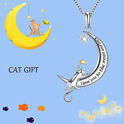 Sterling Silver Cat Necklace Jewelry Memorial Gifts for Cat Lovers | Cat Pendant Necklace ，Cute Dainty Animal Remembrance Jewelry Birthday Gifts for Cat Mom Her Women - style: I love you to the moon and back 1