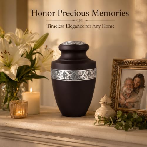 Cremation Urn for Human Ashes, Male-Female 11 in. H - Maroon - color: Maroon, size: Hand-Etched Leaf - 7x11"
