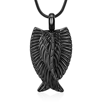 Angel Wings Cremation Jewelry Necklaces Stainless Steel Urn Necklaces for Ashes Memorial Keepsake Pendant for Women Men Gifts With Funnel Kit & Bag - color: Black