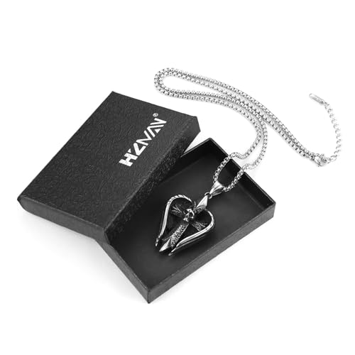 HZMAN Angel Wing Necklace for Men Women Stainless Steel Gothic Punk Angel Wing Cross/Angel Pendant Faith Amulet Jewelry Gift - color: Skull Cross