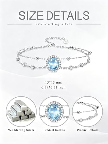 Cremation Urn Bracelets 925 Sterling Silver Double Layered Cremation Ash Bracelet for Ashes with 12 Months Birthstone Urn Jewelry for Women Loved One Animals,Chain Length 7"+2" Extend - color: 03-March