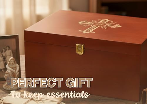 InnoBeta Christian Gifts Keepsake Box with Cross, Wooden Storage Boxes, Decorative Organizer with Lid for New Couples Memory Treasure
