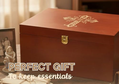 InnoBeta Christian Gifts Keepsake Box with Cross, Wooden Storage Boxes, Decorative Organizer with Lid for New Couples Memory Treasure