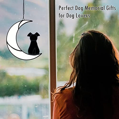 Stained Glass Rainbow Bridge Black Dog Memorial Gifts for Loss of Dog Sympathy Remembrance Suncatcher, Angel Wings Pet Loss Bereavement Gifts in Memory of Pet Passing Away Window Hanging. - color: Black