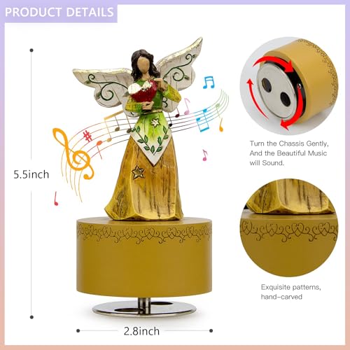 Music Box, Guardian Angel Musical Box Figurine Holding Heart, Sculpted Hand-Painted Music Boxes Figures Wind Up Angel Musical Boxes for Women Girls in Christmas Birthday Anniversary - color: Angel Figurines Heart