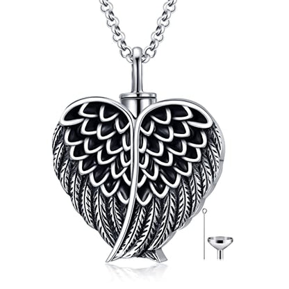 SOULMEET Cremation Jewelry for Ashes, Sterling Silver Urn Necklace for Ashes Women Men, Cherish Memories Cremation Jewelry to Keep Someone Near to You - color: K-Oxidation black Angel Wing
