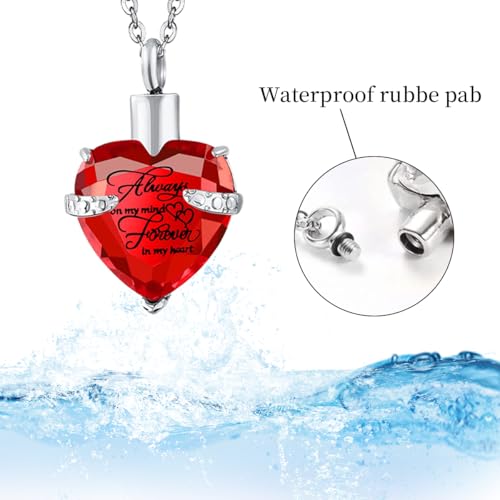 5 Piece Urn Necklace for Ashes, Red Cremation Jewelry for Ashes, Crystal Heart Cross Cubic Ashes Necklace with Angel Wing, Ashe Keepsake for Men and Women with Small Spoon, Funnel, Velvet Bag - color: red