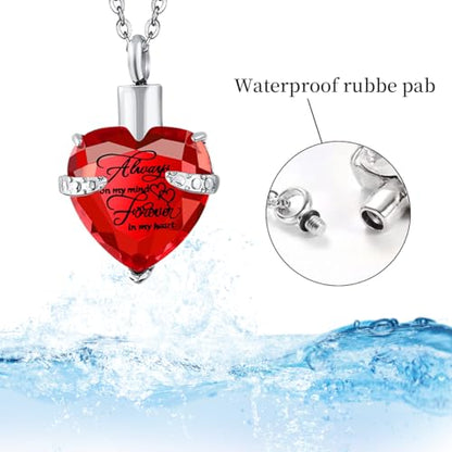 5 Piece Urn Necklace for Ashes, Red Cremation Jewelry for Ashes, Crystal Heart Cross Cubic Ashes Necklace with Angel Wing, Ashe Keepsake for Men and Women with Small Spoon, Funnel, Velvet Bag - color: red