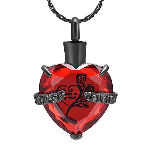 constantlife Crystal Heart Shape Cremation Jewelry Memorial Urn Necklace for Ashes, Stainless Steel Ash Holder Pendant Keepsake with Gift Box Charms Accessories for Women - color: Black+Red new