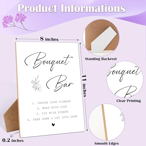 Flower Bouquet Bar Sign, 8×11 Inches Wooden Sign With Stand, Minimalist Gender Neutral Tabletop Decor for Baby Shower, Bridal Shower, Wedding Reception, Event Party Favor Supplies-14 - style: Bouquet Bar