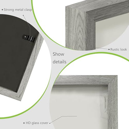 FrameWorks 11x14 Driftwood Wooden Shadow Box Frame – Soft Felt Back, Tempered Glass, and Included Elegant White Ball Push Pins - color: Grey, size: 11"x14"