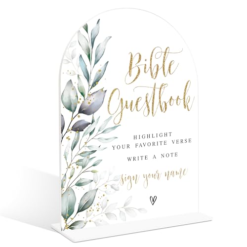 Acrylic Wedding Signs, Greenery Theme Bible Guestbook Sign, Wedding Reception Signage, Bridal Shower Table Decor with Stand, Engagement, Anniversary, Newlywed Events and Parties Supplies, 21 - color: Bible Guestbook Sign, 21