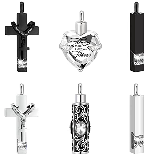 Fumete 6 Pcs Ashes Necklace Urn Jewelry for Human Ashes Memorial - Men & Women Pendant - color: White