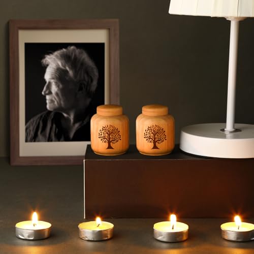 Mini Urns for Human Ashes Made of Bamboo,Small Urns for Ashes Keepsake with Tree of Life Pattern,Biodegradable Urn for Pet Cremation Keepsakes,Set of 2
