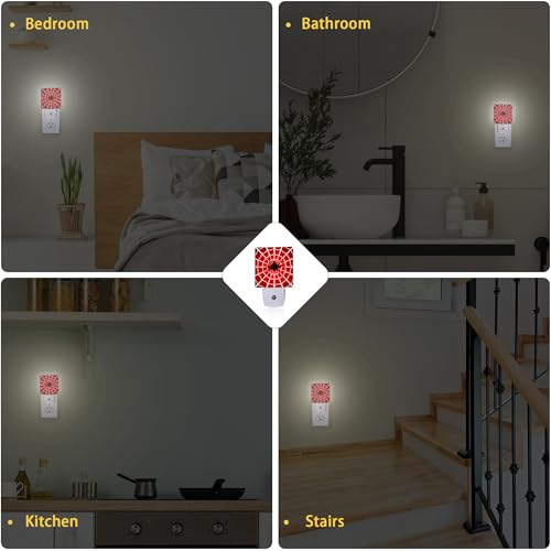 Red Spider Web Night Light with Dusk to Dawn Light Sensors, Plug-in Wall Led Night Lights, Energy Efficient Lamp for Bedroom/Bathroom/Kitchen/Hallway/Stairs - color: Red Spider Web
