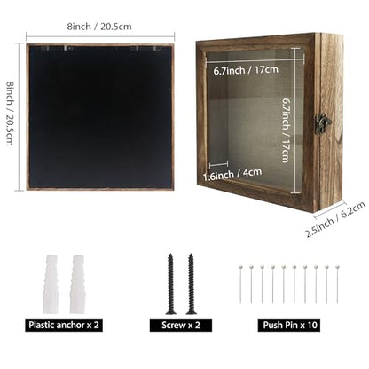 GraduatePro Shadow Box Frame 8x8 Display Case with Linen Back, Real Glass Window Door with Hinge, Picture Frame Wedding Bouquet Memorabilia Medals Photos Memory Box for Keepsakes, Carbonized Black | Hinged Front Open Door with Tempered Glass, Linen Back w