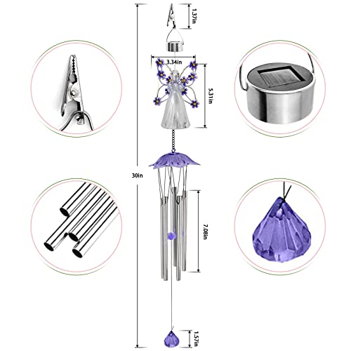 Purple Angel Solar Wind Chimes for Outside, Memorial Garden Decorations - size: Purple